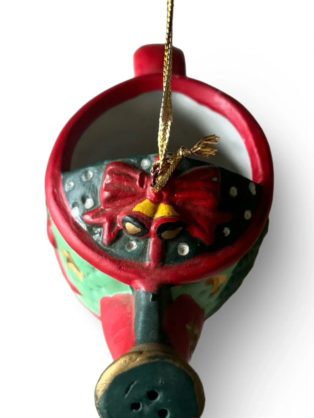 Vintage Ceramic Santa Claus Whimsical Watering Can Christmas Ornament